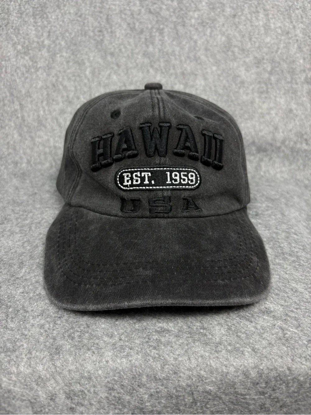 Hawaii USA Est. 1959 Black Vintage Wash Dad Hat